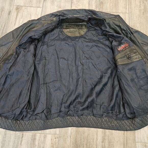 Vintage Torras Leather Jacket Mens Size XL Black Zip Front Bomber Spain Retro - Picture 10 of 15